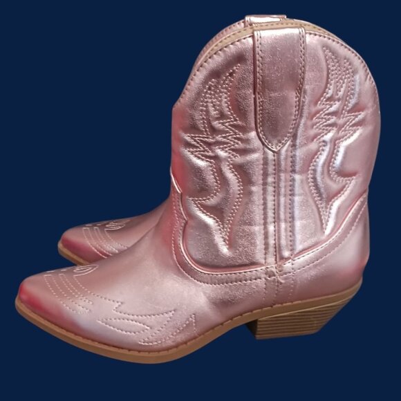 Soda Blazing Western-Style Ankle Boots  Stitched Pointed  Toe  Metallic Rose 9 - Picture 10 of 16